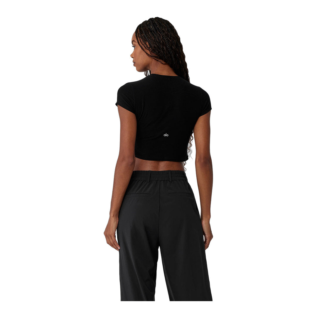 alo Ribbed Sea Coast Cropped Short Sleeve Tee - Black