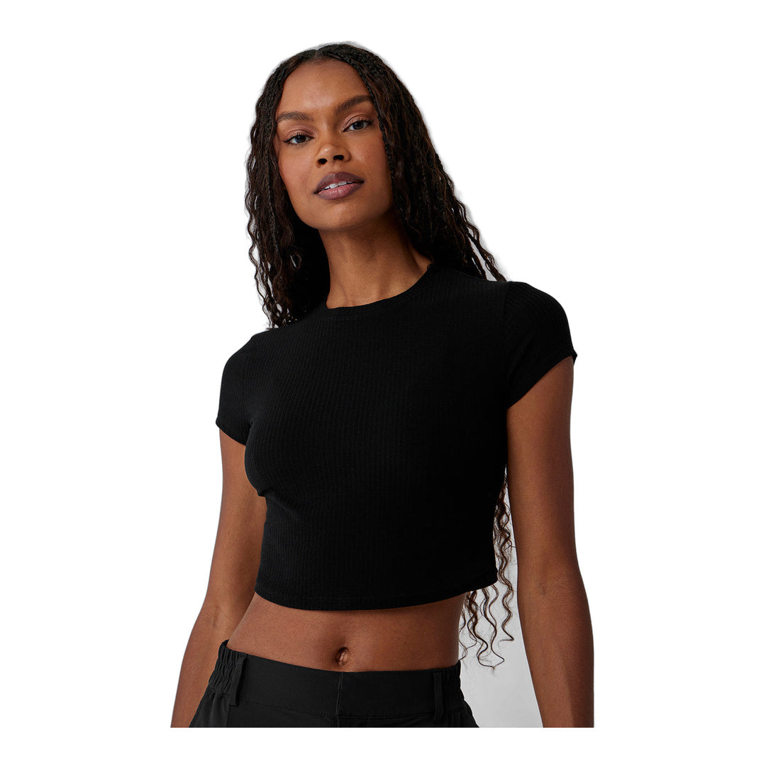 alo Ribbed Sea Coast Cropped Short Sleeve Tee - Black