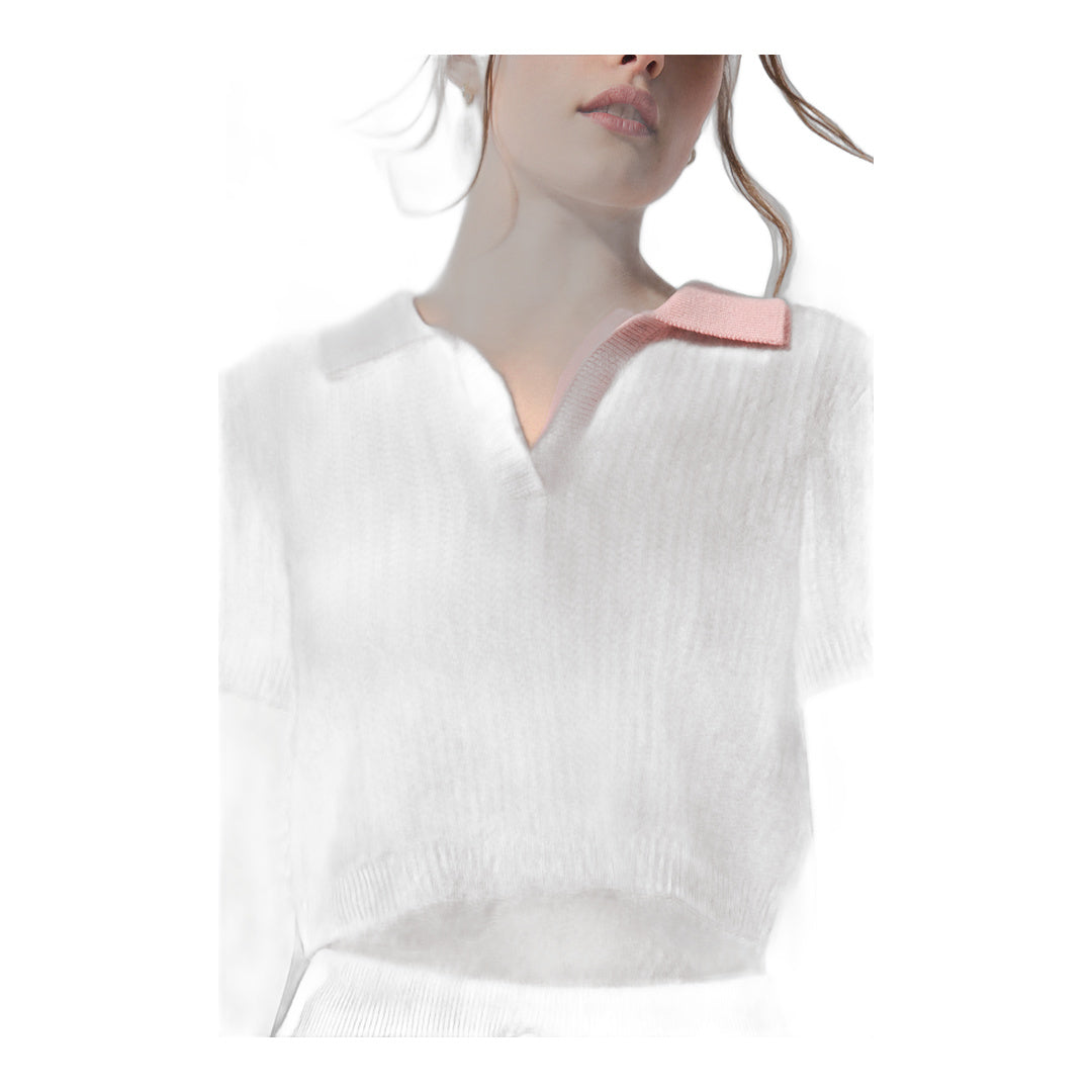 alo Cashmere Plush Waffle Polo Tee - Pink Quartz