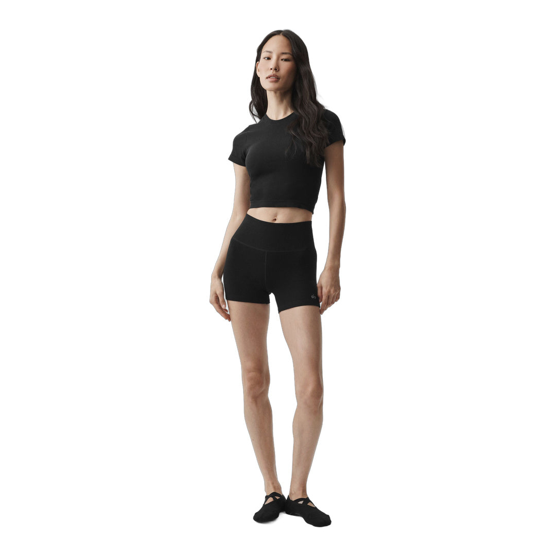 alo Seamless Modal Ribbed Cropped Short Sleeve - Black