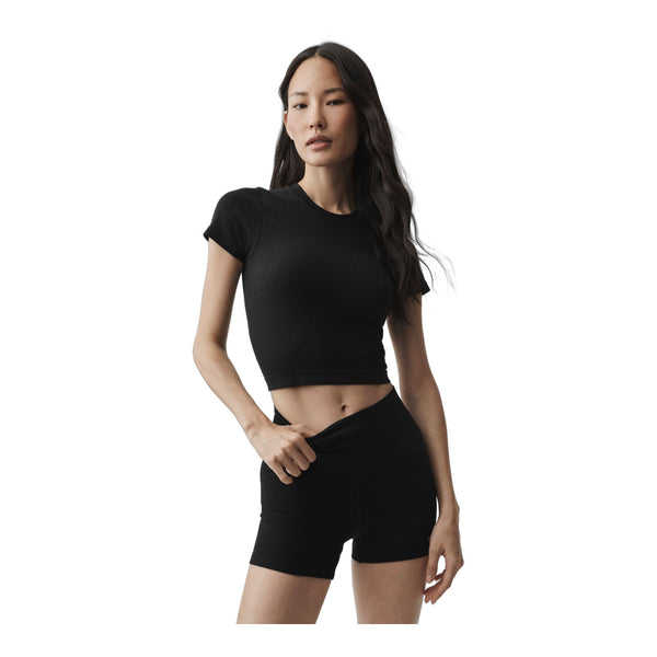 alo Seamless Modal Ribbed Cropped Short Sleeve - Black