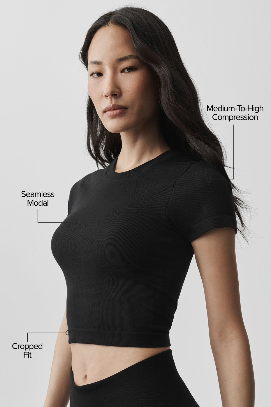 alo Seamless Modal Ribbed Cropped Short Sleeve - Black