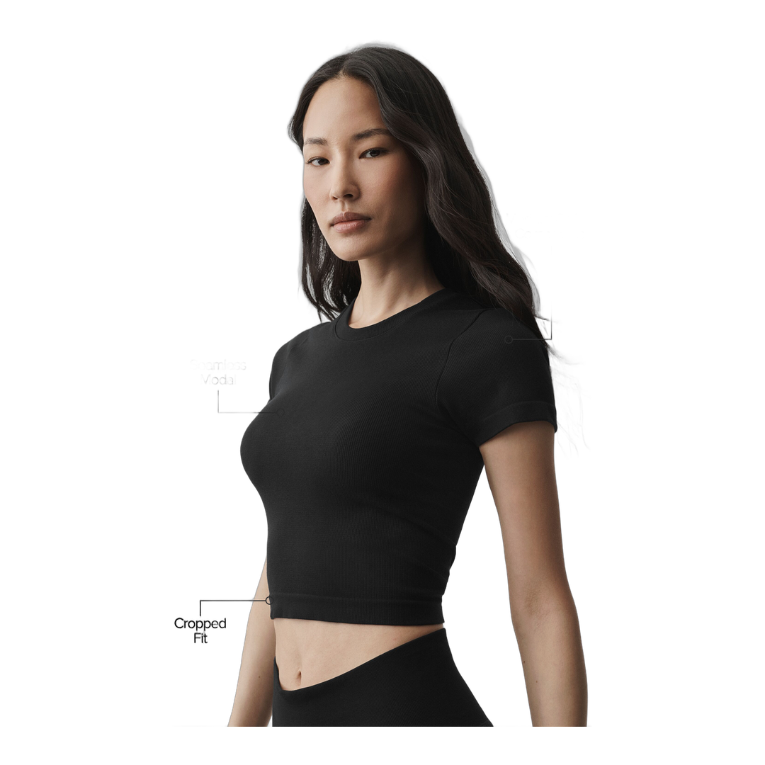 alo Seamless Modal Ribbed Cropped Short Sleeve - Black