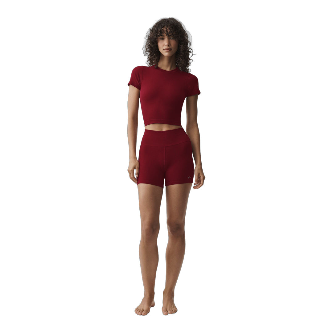 alo Seamless Modal Ribbed Cropped Short Sleeve - Summer Romance Red