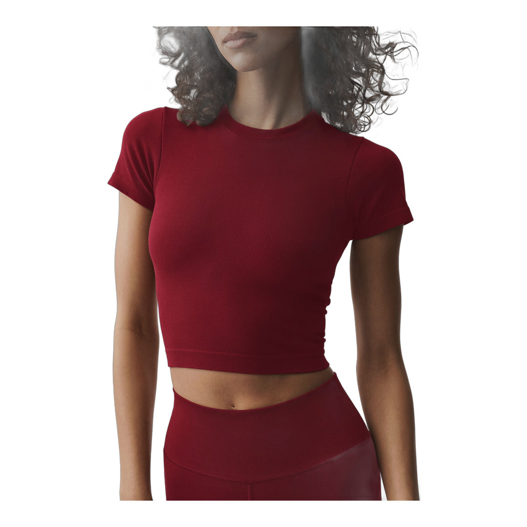 alo Seamless Modal Ribbed Cropped Short Sleeve - Summer Romance Red