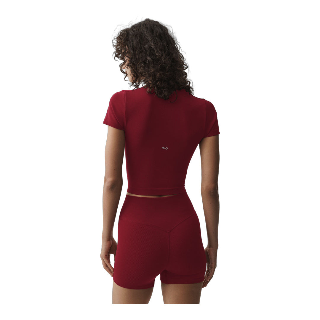 alo Seamless Modal Ribbed Cropped Short Sleeve - Summer Romance Red