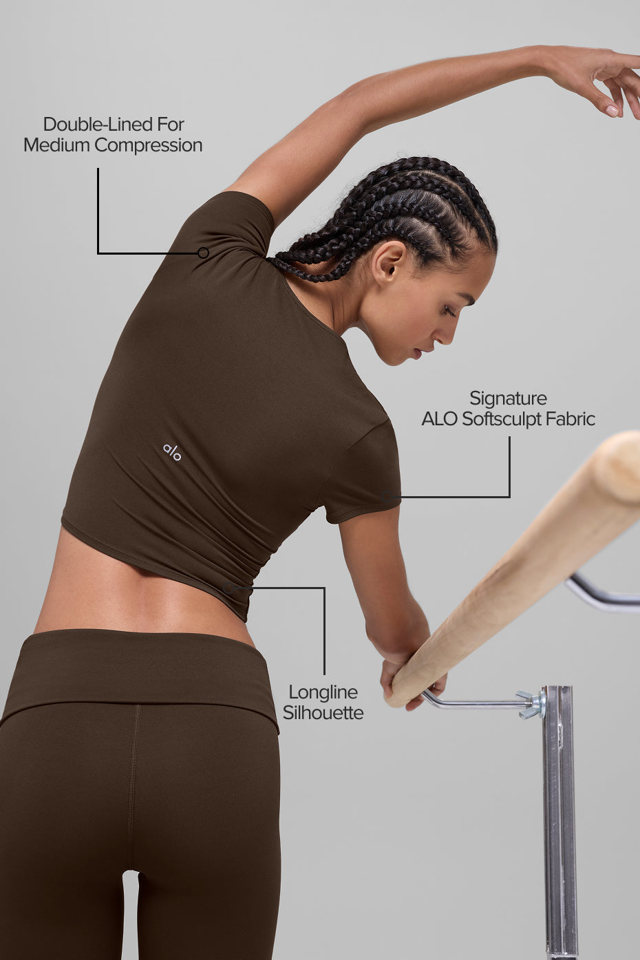 alo ALO Softsculpt Precision Short Sleeve Top - Espresso
