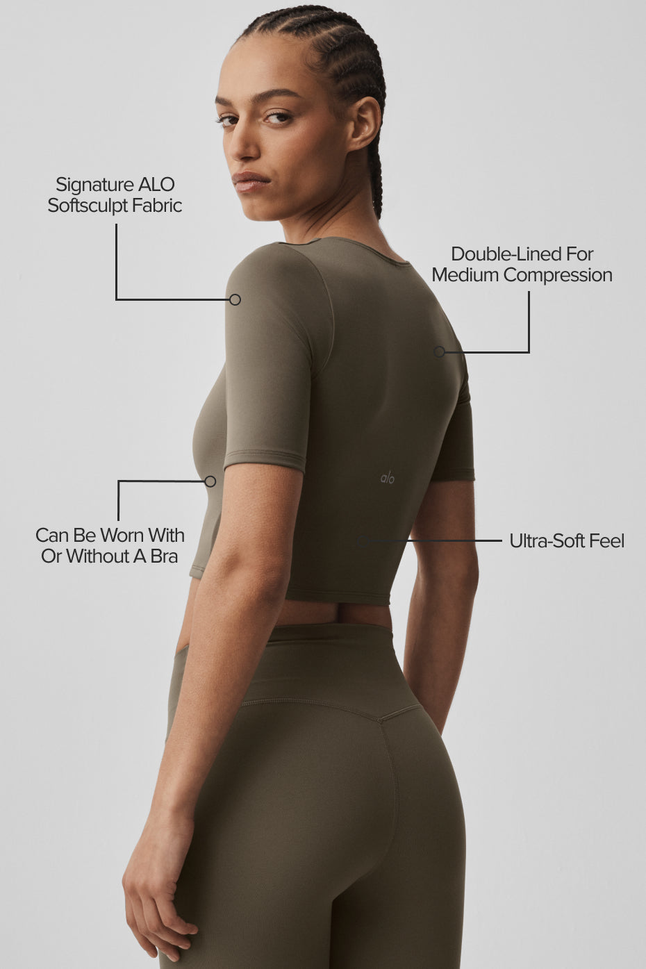 alo ALO Softsculpt Precision Half Sleeve Tee - Olive Tree
