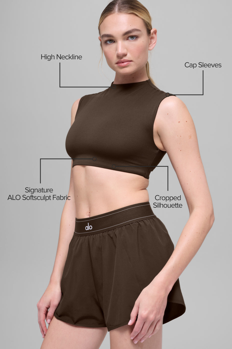 alo ALO Softsculpt Capped Out Short Sleeve - Espresso