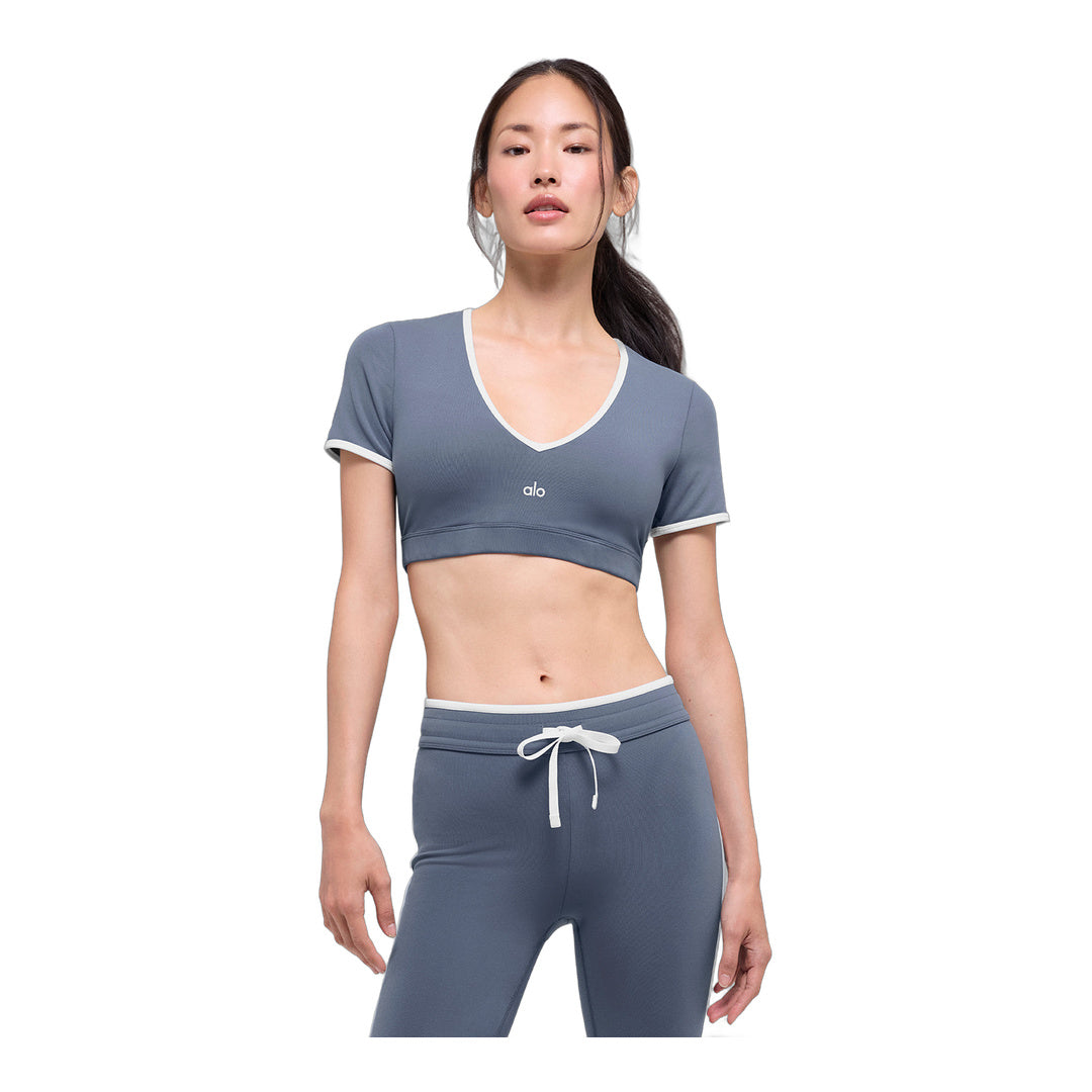 alo Airbrush Race Pace Short Sleeve - Bluestone/White