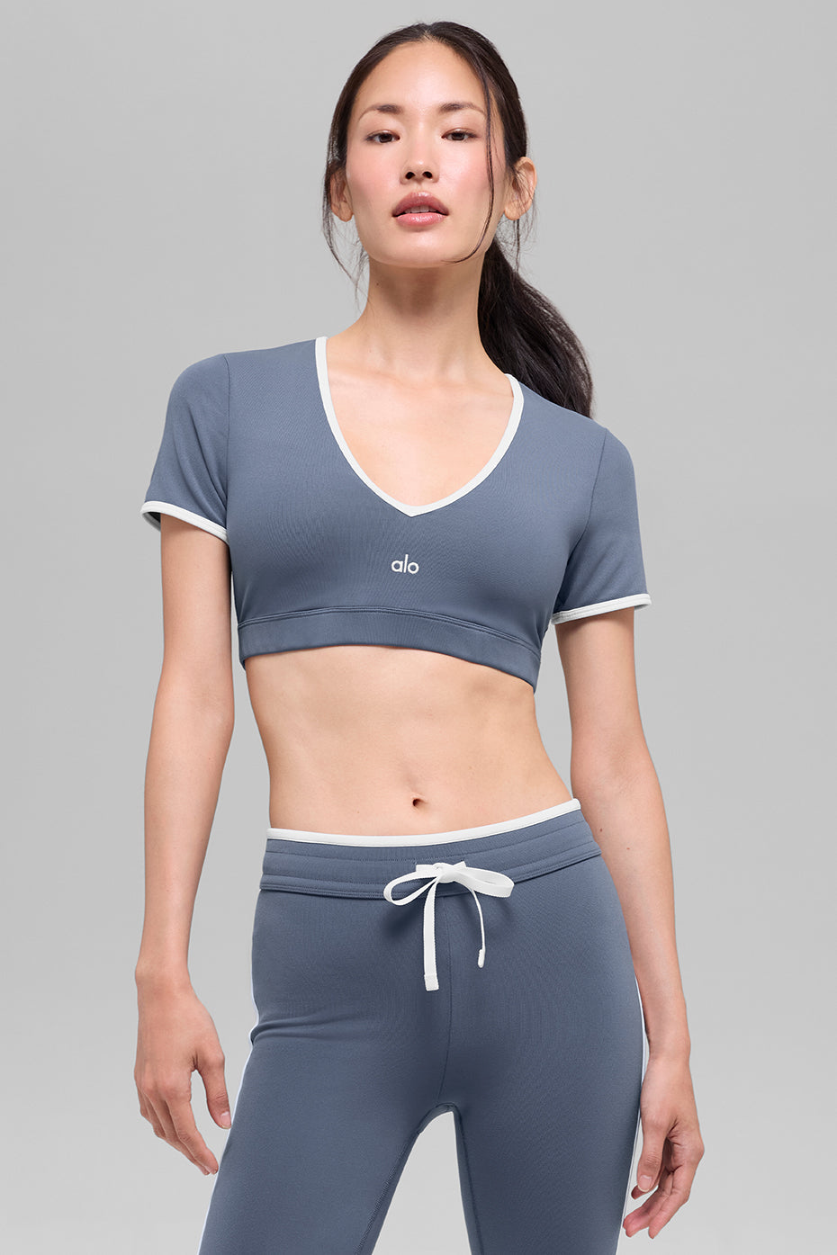 alo Airbrush Race Pace Short Sleeve - Bluestone/White