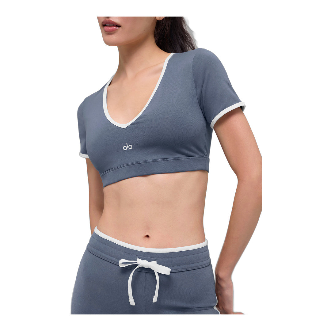 alo Airbrush Race Pace Short Sleeve - Bluestone/White