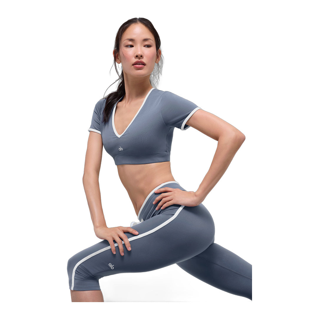 alo Airbrush Race Pace Short Sleeve - Bluestone/White