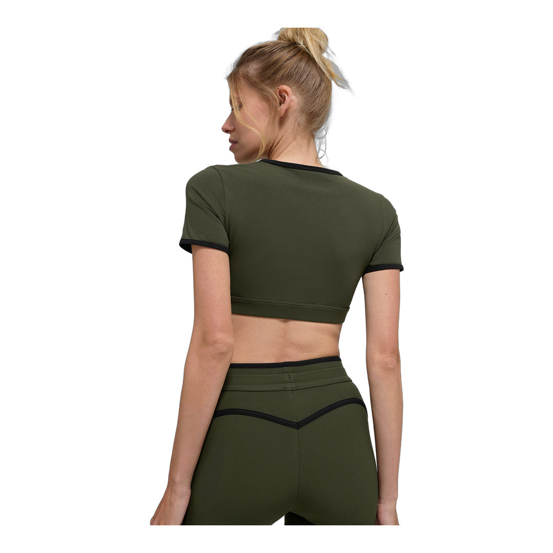 alo Airbrush Race Pace Short Sleeve - Green Olive/Black