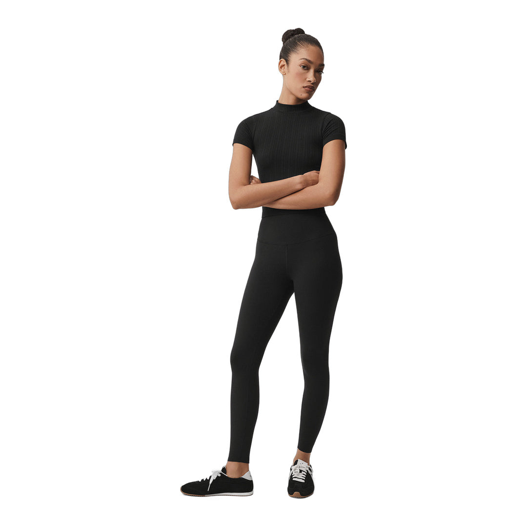 alo Seamless Pointelle Mock Neck Short Sleeve - Black