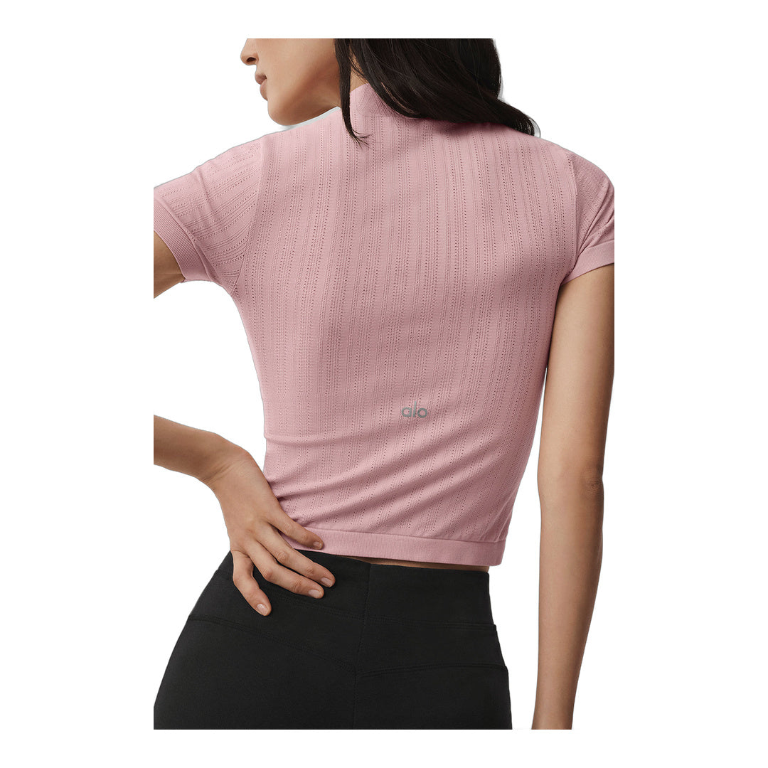 alo Seamless Pointelle Mock Neck Short Sleeve - Vintage Pink