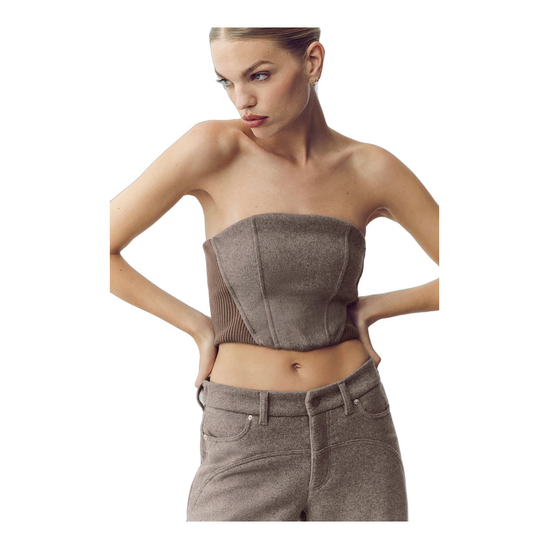 alo Wool Blend Nightcap Corset Top - Alpine Cocoa Heather