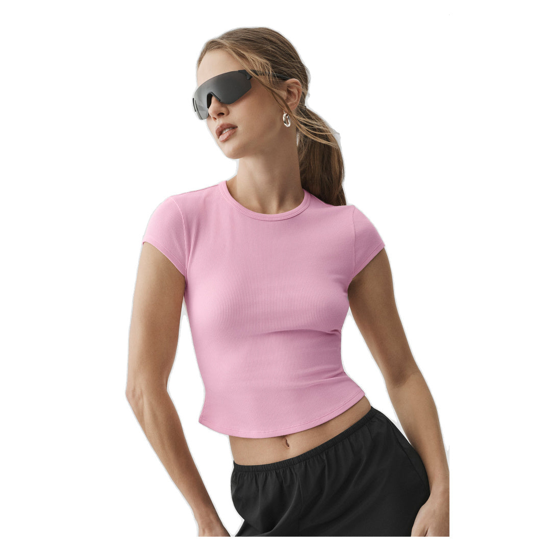ALO Ribbed Modal Cap Sleeve Top - Pink Marshmallow