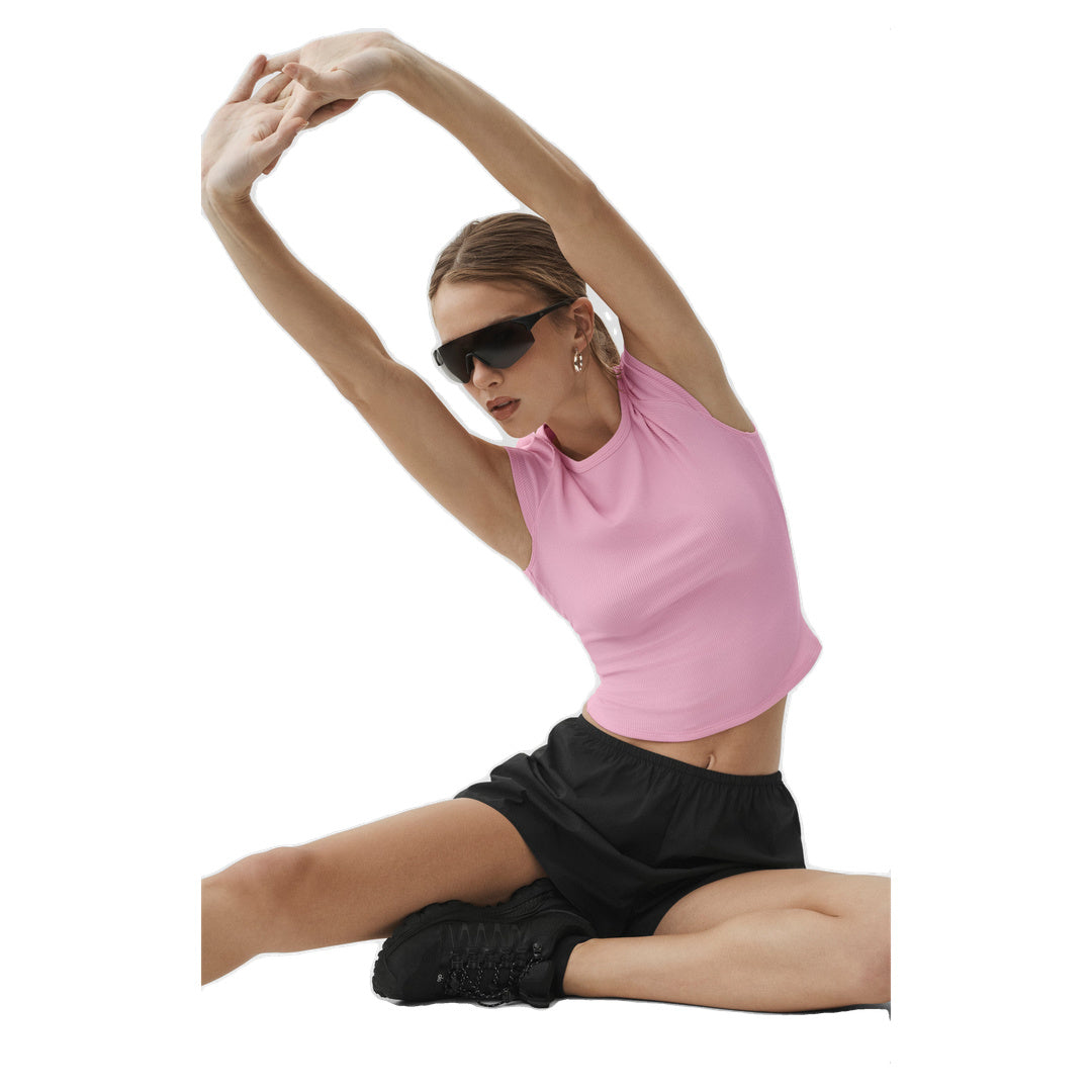 ALO Ribbed Modal Cap Sleeve Top - Pink Marshmallow