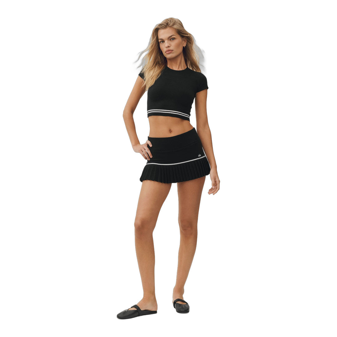alo Cotton Cashmere My Serve Short Sleeve - Black/White