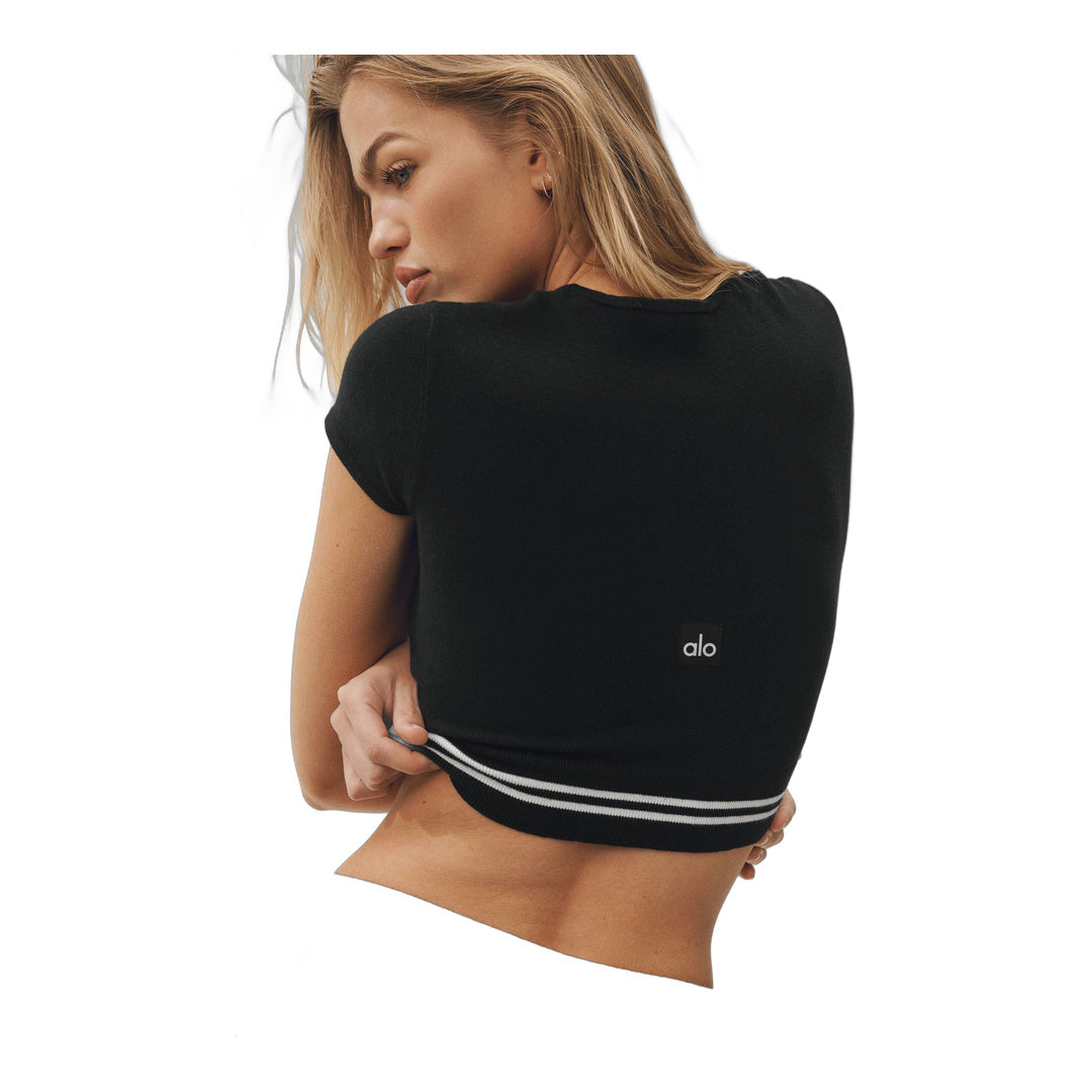 alo Cotton Cashmere My Serve Short Sleeve - Black/White
