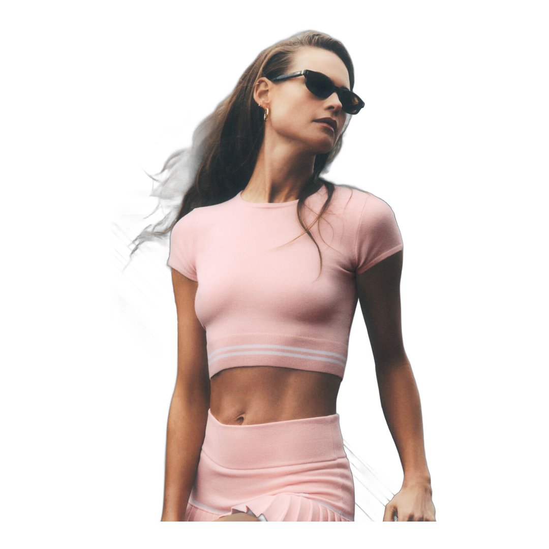 alo Cotton Cashmere My Serve Short Sleeve - Sundrenched Pink/White