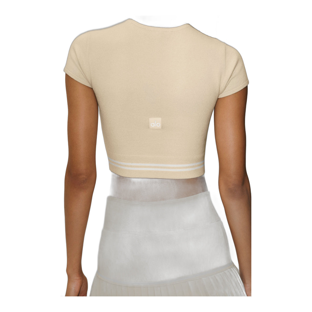 alo Cotton Cashmere My Serve Short Sleeve - Sandy Beige/White