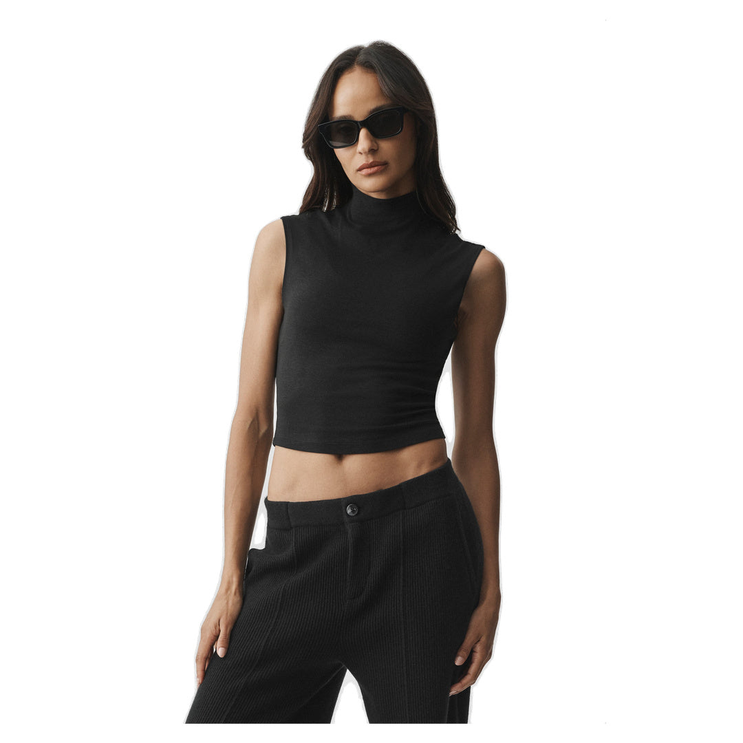 ALO Semi Sheer Mock Neck Oasis Tank - Black