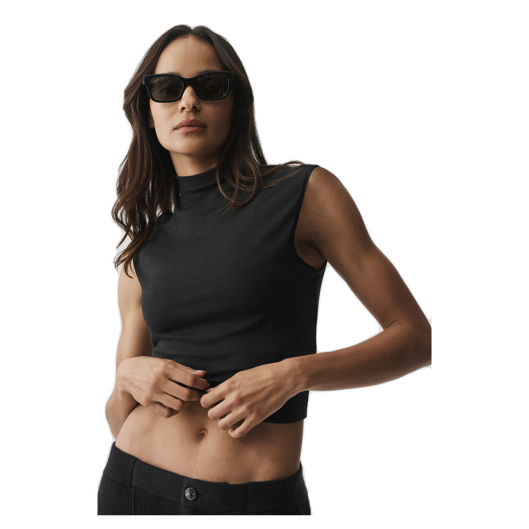 ALO Semi Sheer Mock Neck Oasis Tank - Black