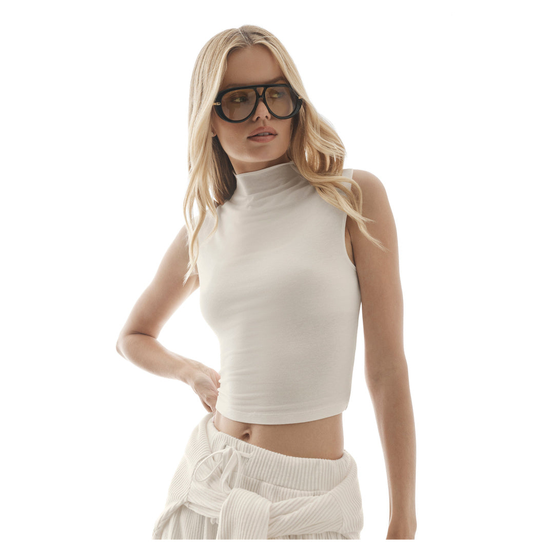 ALO Semi Sheer Mock Neck Oasis Tank - Ivory