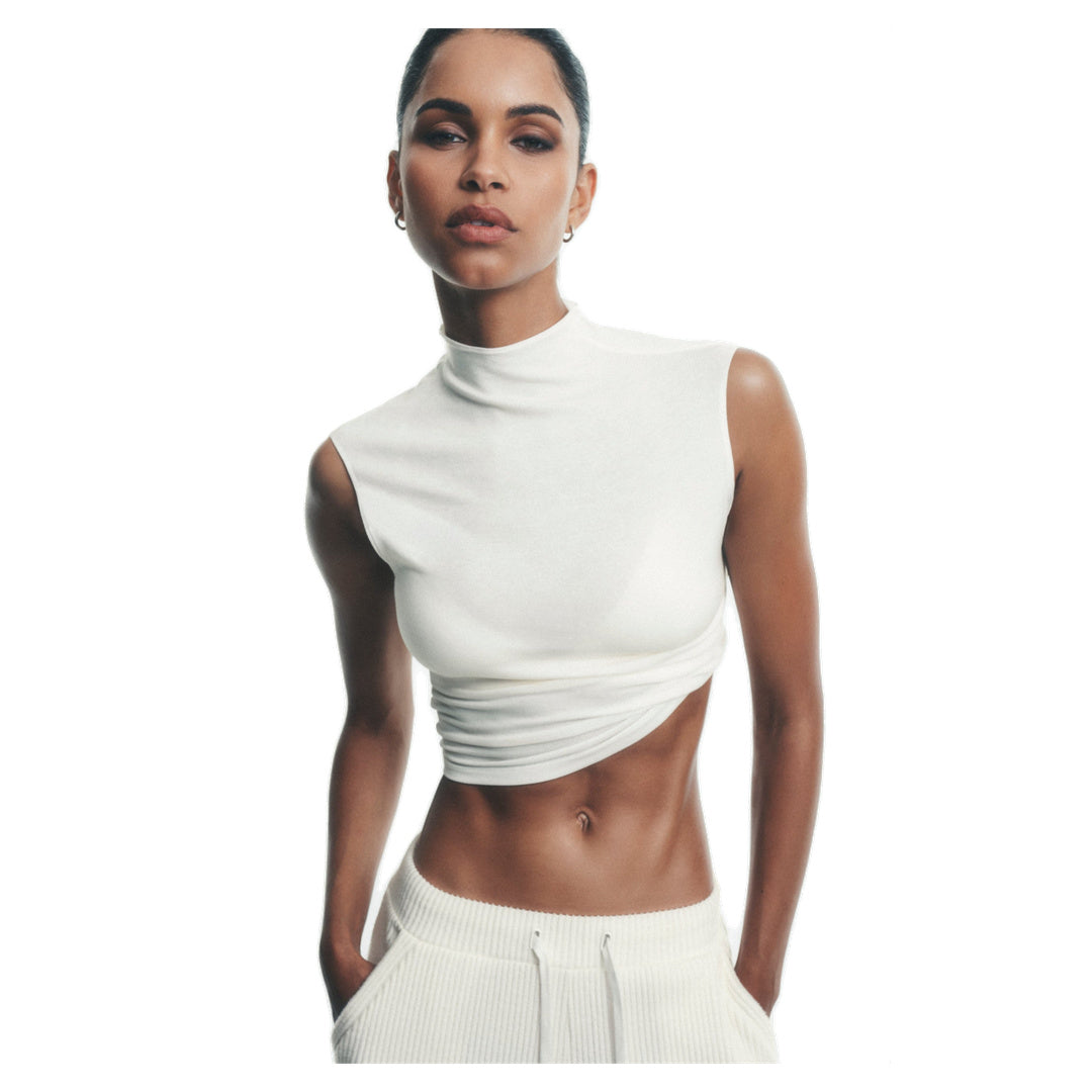 ALO Semi Sheer Mock Neck Oasis Tank - Ivory
