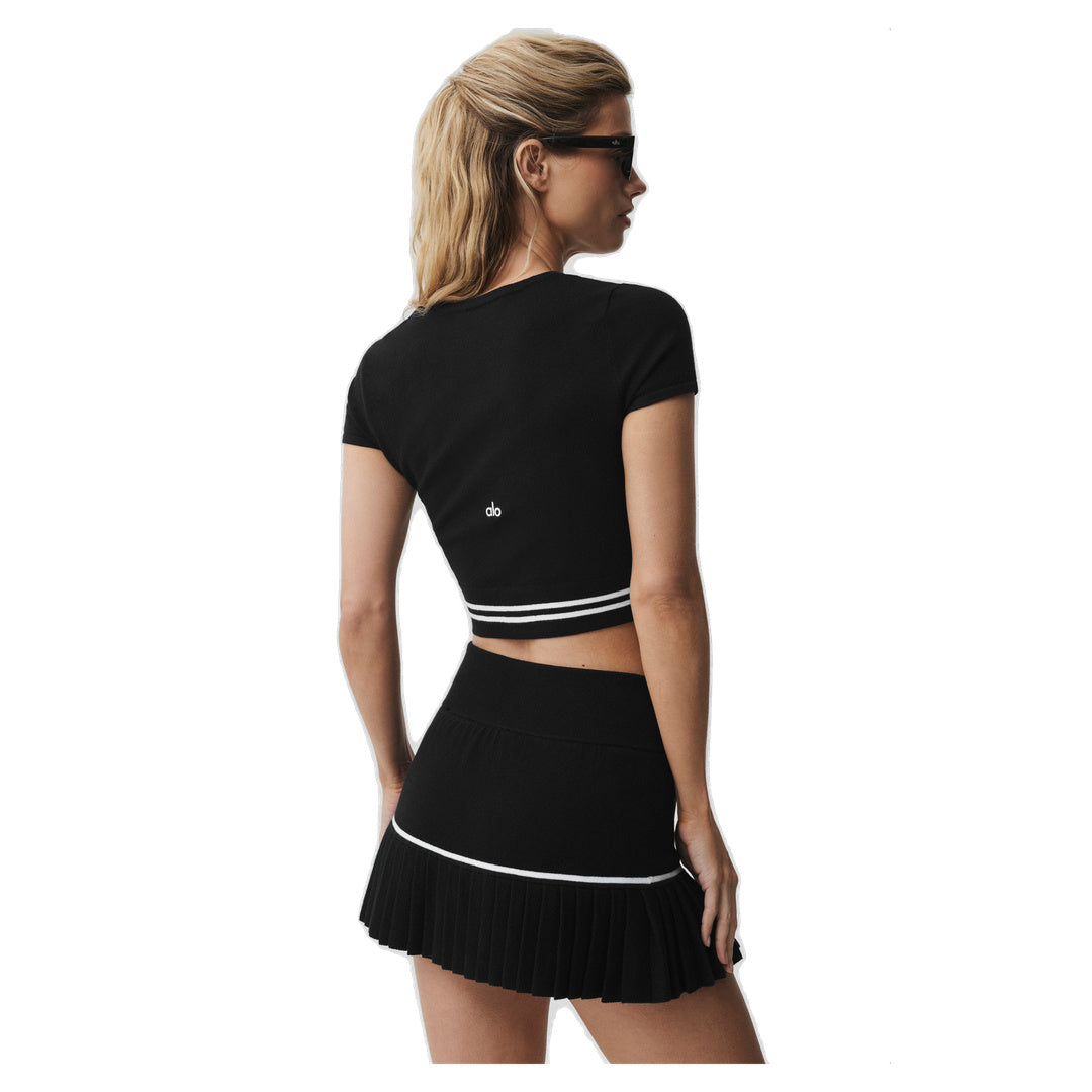 ALO Scholar Knit My Serve Short Sleeve - Black/White
