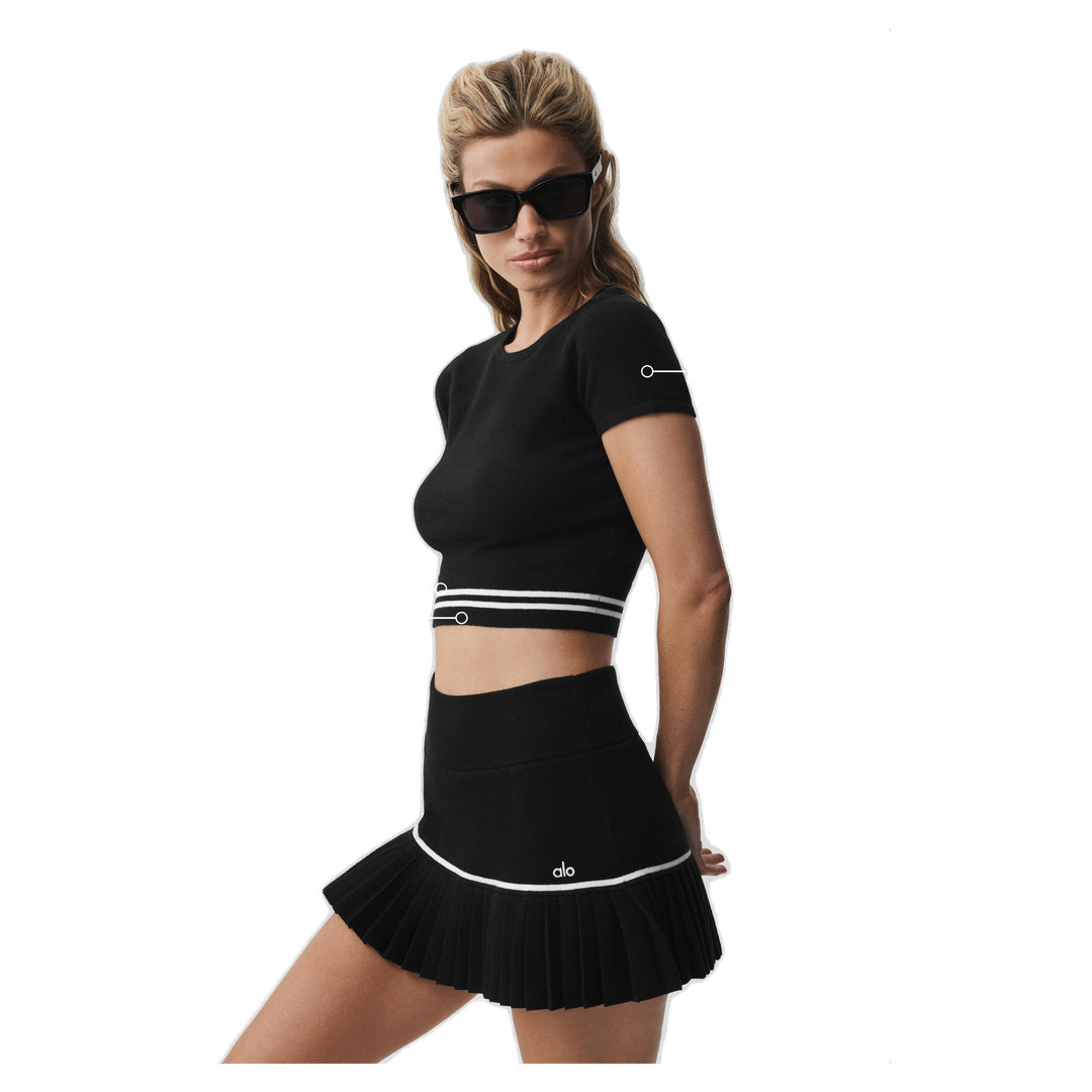 ALO Scholar Knit My Serve Short Sleeve - Black/White