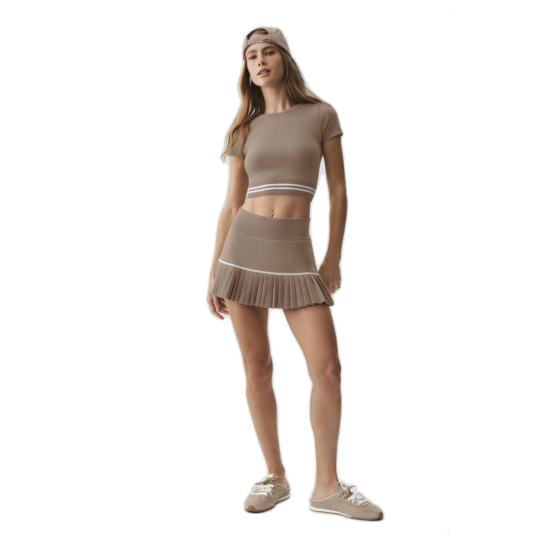 ALO Scholar Knit My Serve Short Sleeve - Gravel/White