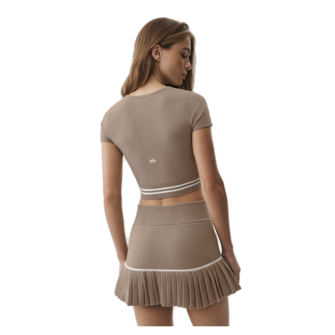 ALO Scholar Knit My Serve Short Sleeve - Gravel/White