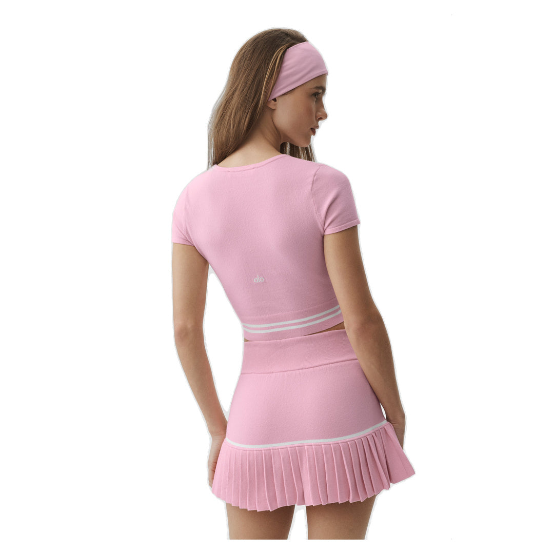 ALO Scholar Knit My Serve Short Sleeve - Pink Marshmallow/White