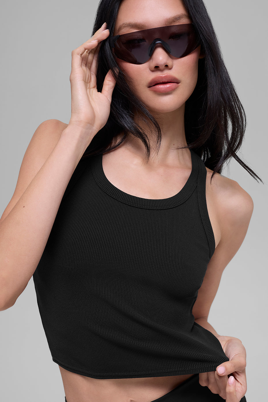 alo Goddess Ribbed Go-To Tank - Black