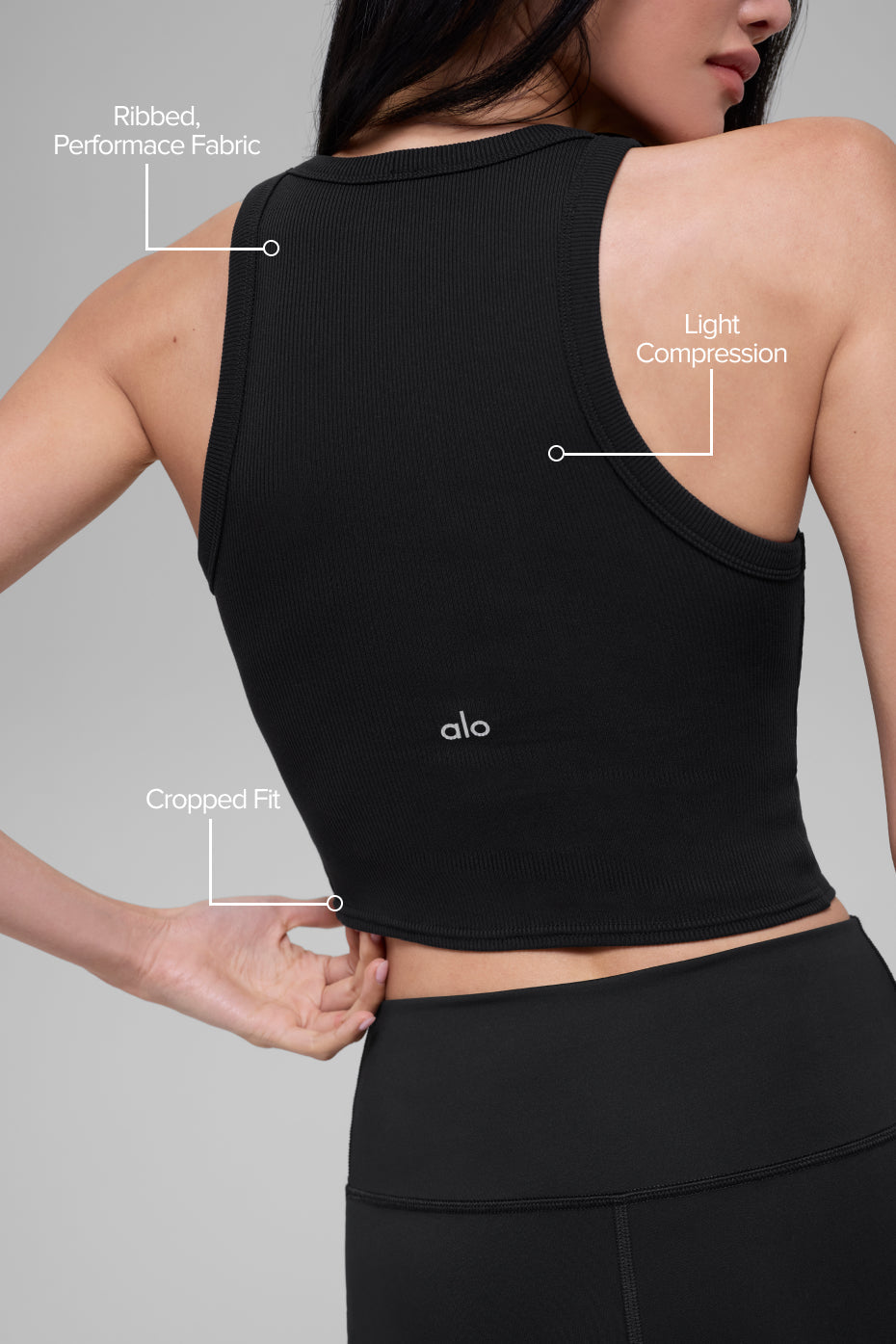 alo Goddess Ribbed Go-To Tank - Black