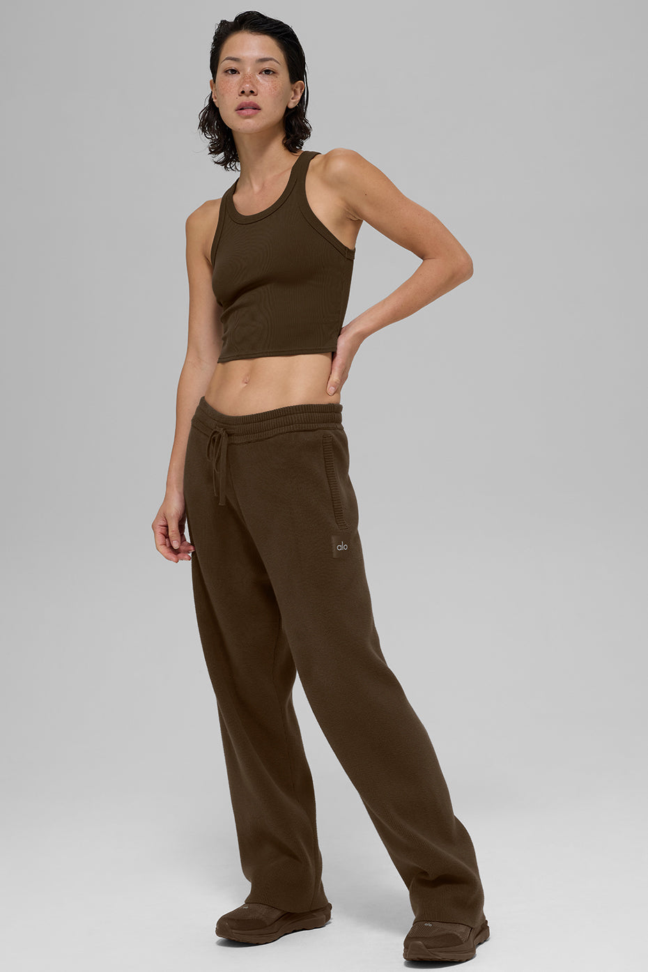 alo Goddess Ribbed Go-To Tank - Espresso
