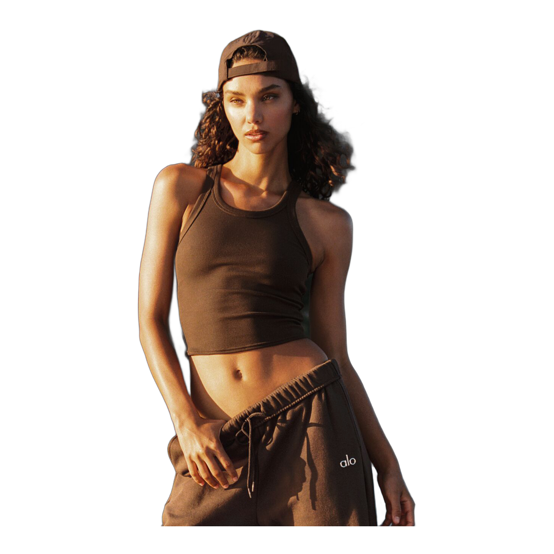 alo Goddess Ribbed Go-To Tank - Espresso