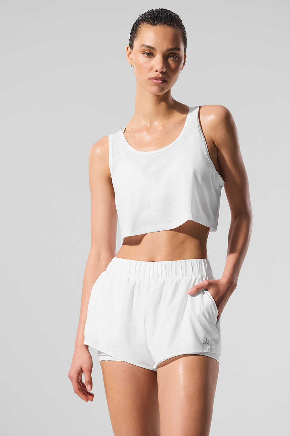 alo Cropped Sport Star Tank - White