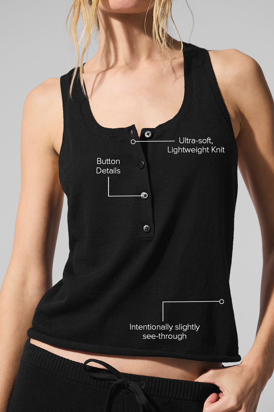 alo Supernatural Sweater Henley Tank - Black