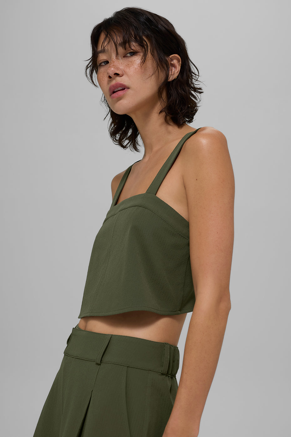 alo Cropped Dreamscape Tank - Green Olive