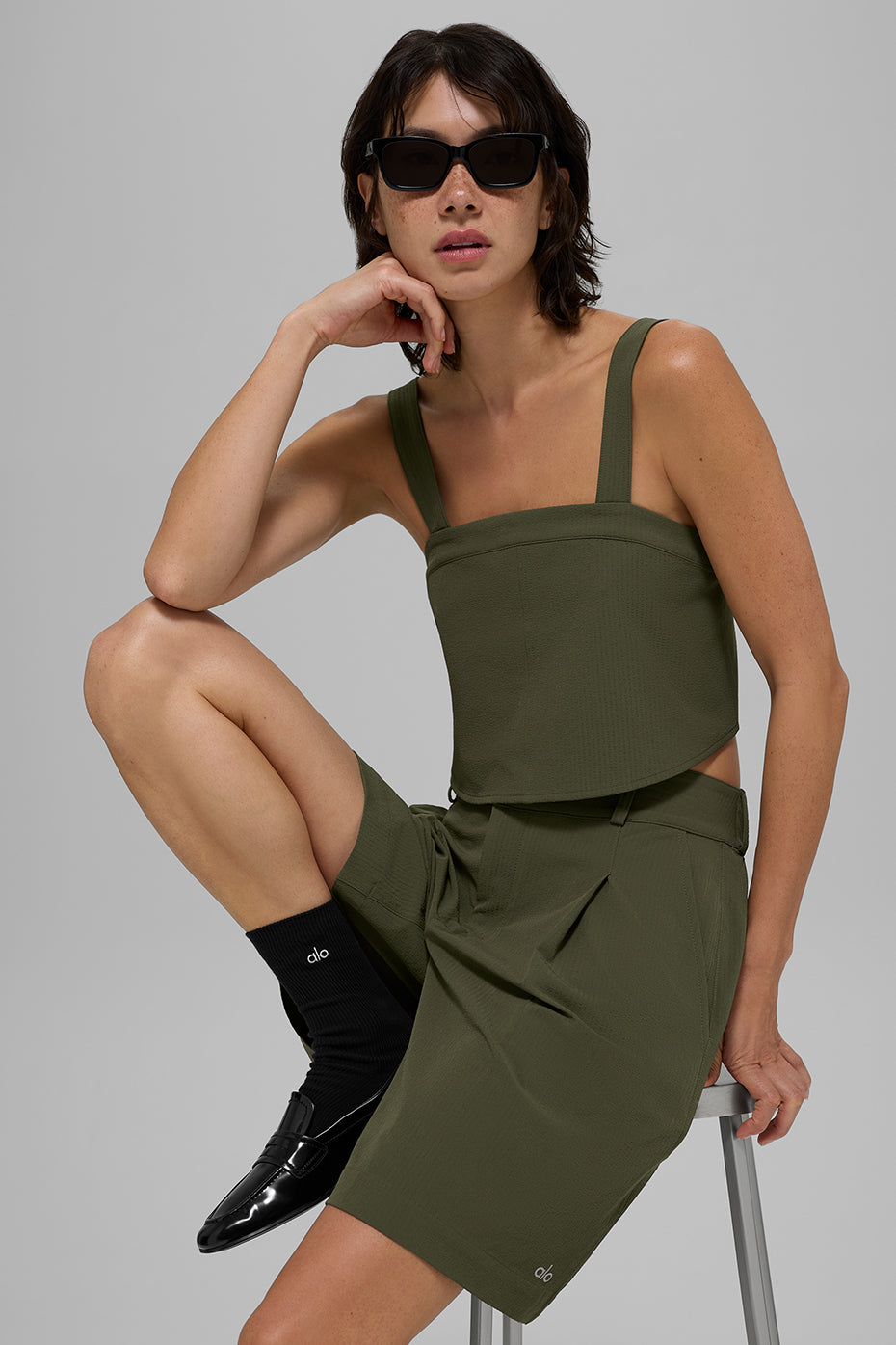alo Cropped Dreamscape Tank - Green Olive
