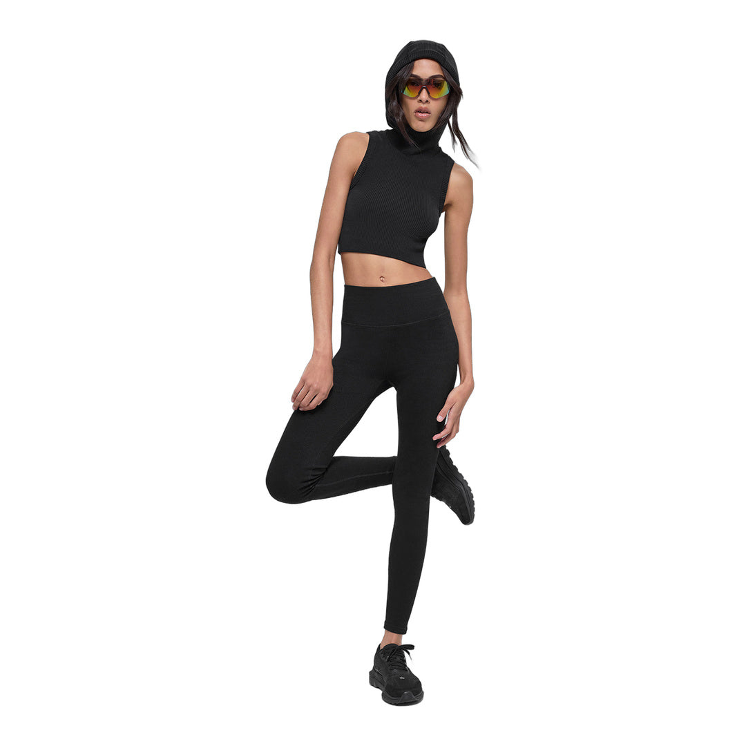 alo Seamless Two Tone Rib Hooded Vest - Black