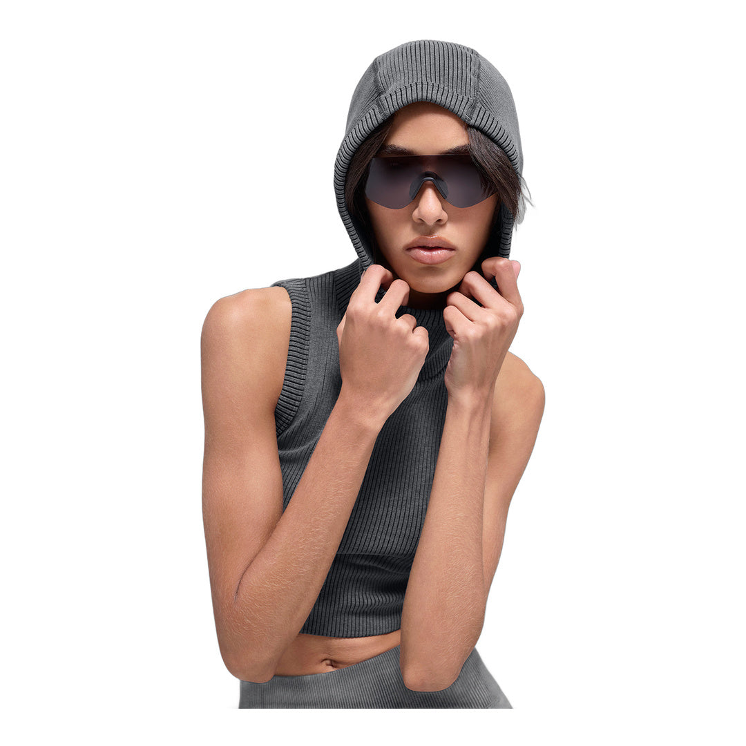 alo Seamless Two Tone Rib Hooded Vest - Dark Misty Grey Heather