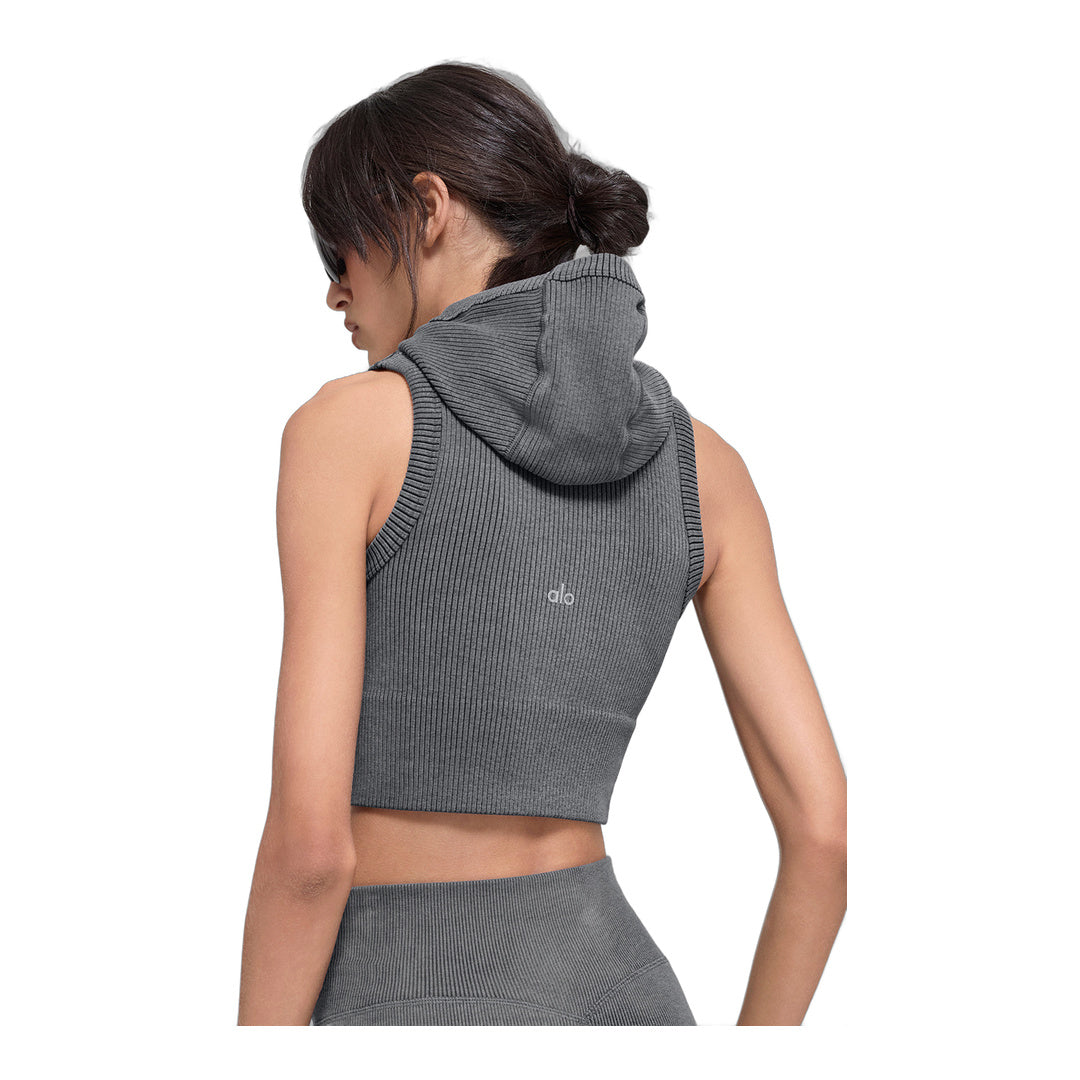 alo Seamless Two Tone Rib Hooded Vest - Dark Misty Grey Heather