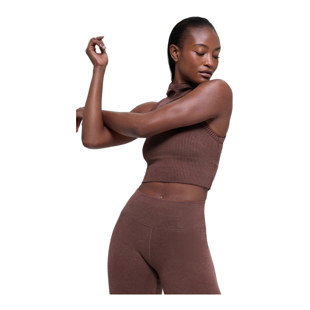 alo Seamless Two Tone Rib Hooded Vest - Brownstone Heather