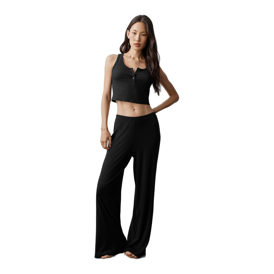 alo Ribbed Modal Henley Tank - Black