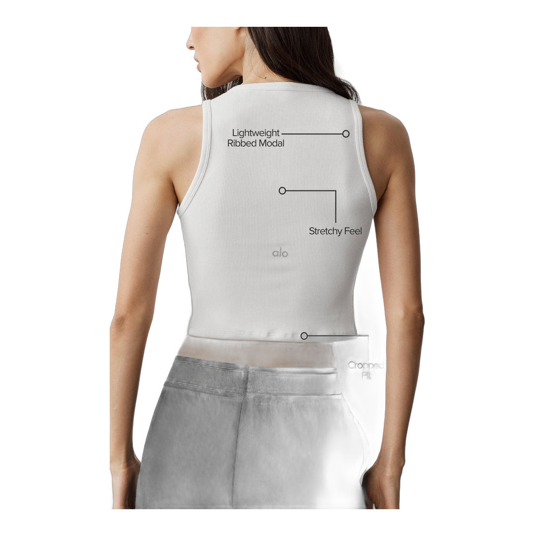 alo Ribbed Modal Henley Tank - White